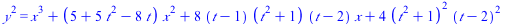 `*`(`^`(y, 2)) = `+`(`*`(`^`(x, 3)), `*`(`+`(5, `*`(5, `*`(`^`(t, 2))), `-`(`*`(8, `*`(t)))), `*`(`^`(x, 2))), `*`(8, `*`(`+`(t, `-`(1)), `*`(`+`(`*`(`^`(t, 2)), 1), `*`(`+`(t, `-`(2)), `*`(x))))), `*...