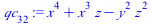 `:=`(qc[32], `+`(`*`(`^`(x, 4)), `*`(`^`(x, 3), `*`(z)), `-`(`*`(`^`(y, 2), `*`(`^`(z, 2))))))