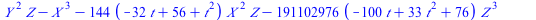 `+`(`*`(`^`(Y, 2), `*`(Z)), `-`(`*`(`^`(X, 3))), `-`(`*`(144, `*`(`+`(`-`(`*`(32, `*`(t))), 56, `*`(`^`(t, 2))), `*`(`^`(X, 2), `*`(Z))))), `-`(`*`(191102976, `*`(`+`(`-`(`*`(100, `*`(t))), `*`(33, `*...