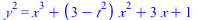 `*`(`^`(y, 2)) = `+`(`*`(`^`(x, 3)), `*`(`+`(3, `-`(`*`(`^`(t, 2)))), `*`(`^`(x, 2))), `*`(3, `*`(x)), 1)