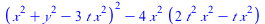 `+`(`*`(`^`(`+`(`*`(`^`(x, 2)), `*`(`^`(y, 2)), `-`(`*`(3, `*`(t, `*`(`^`(x, 2)))))), 2)), `-`(`*`(4, `*`(`^`(x, 2), `*`(`+`(`*`(2, `*`(`^`(t, 2), `*`(`^`(x, 2)))), `-`(`*`(t, `*`(`^`(x, 2))))))))))