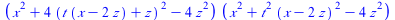 `*`(`+`(`*`(`^`(x, 2)), `*`(4, `*`(`^`(`+`(`*`(t, `*`(`+`(x, `-`(`*`(2, `*`(z)))))), z), 2))), `-`(`*`(4, `*`(`^`(z, 2))))), `*`(`+`(`*`(`^`(x, 2)), `*`(`^`(t, 2), `*`(`^`(`+`(x, `-`(`*`(2, `*`(z)))),...