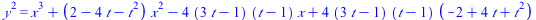 `*`(`^`(y, 2)) = `+`(`*`(`^`(x, 3)), `*`(`+`(2, `-`(`*`(4, `*`(t))), `-`(`*`(`^`(t, 2)))), `*`(`^`(x, 2))), `-`(`*`(4, `*`(`+`(`*`(3, `*`(t)), `-`(1)), `*`(`+`(t, `-`(1)), `*`(x))))), `*`(4, `*`(`+`(`...