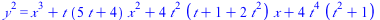 `*`(`^`(y, 2)) = `+`(`*`(`^`(x, 3)), `*`(t, `*`(`+`(`*`(5, `*`(t)), 4), `*`(`^`(x, 2)))), `*`(4, `*`(`^`(t, 2), `*`(`+`(t, 1, `*`(2, `*`(`^`(t, 2)))), `*`(x)))), `*`(4, `*`(`^`(t, 4), `*`(`+`(`*`(`^`(...